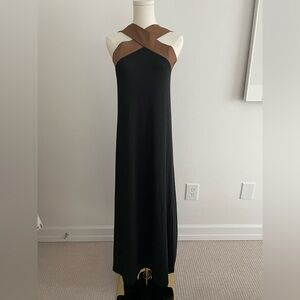 Elegant Black and Brown Halter Maxi Dress